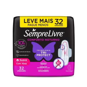 Sempre Livre Absorvente Noturno Suave com Abas 32 unidades toque-macio fluxo-intenso