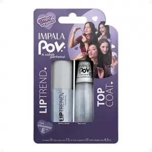 Kit Impala POV Top Coat 7ml + Gloss Labial Maria Nicolly 7ml brilho hidratante vegano hipoalergênico