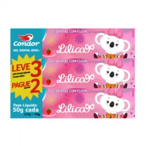 Condor Gel Dental Lilica Ripilica Kids Morango 50g proteção anticárie hálito fresco