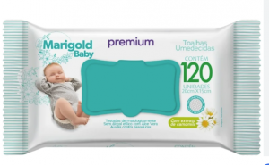 Marigold Baby Toalha Umedecida Premium Camomila 120 unidades calmante hidratante