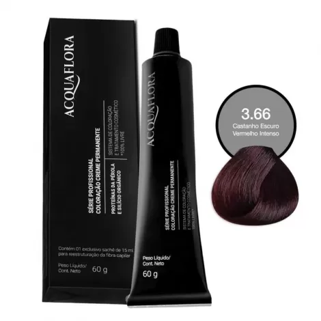 Acquaflora Coloração Creme 60g 3.66 Castanho Escuro Vermelho Intenso cobertura uniforme brilho intenso