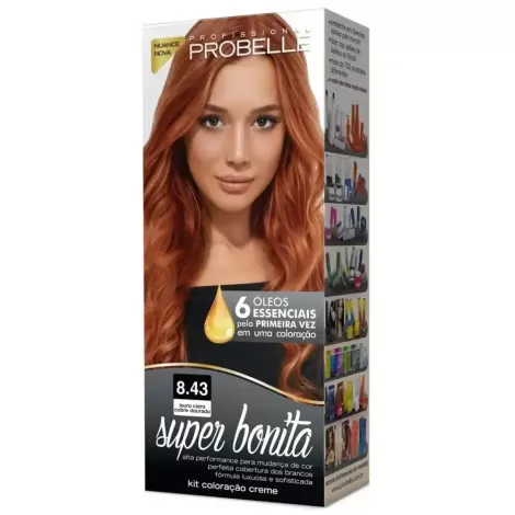 Tintura ProBelle Super Bonita 8.43 Louro Claro Cobre Dourado 50g hidratação brilho