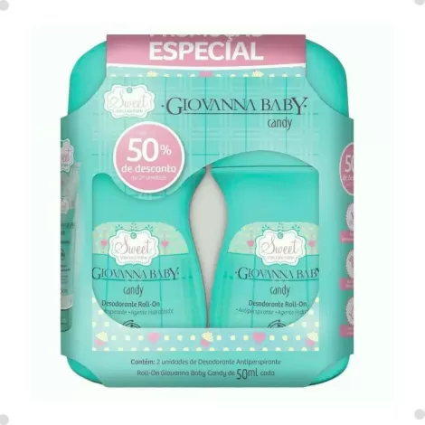 Kit 2 Desodorantes Giovanna Baby Candy Roll-On 50ml proteção conforto