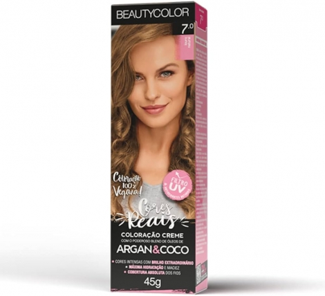 Tintura Permanente Beauty Color 7.0 Louro Natural 45g Hidratação Brilho