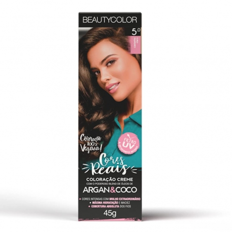 Tintura Beauty Color 5.0 Castanho Claro tubo 45g cobertura total brilho intenso