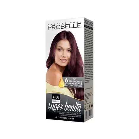 Tintura Probelle Super Bonita 4.66 Castanho Médio Violeta Intenso 60ml nutrição brilho