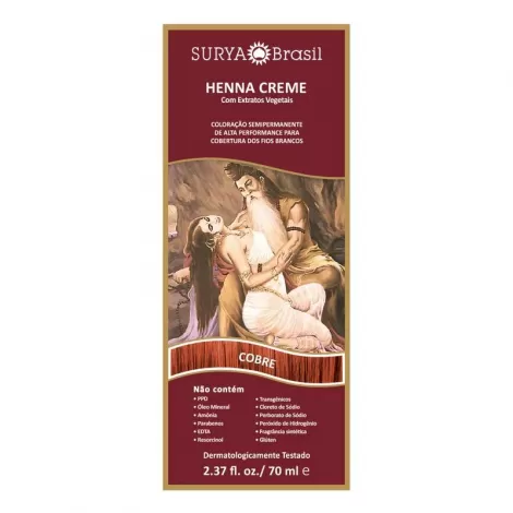 Tinta de Cabelo Semipermanente Henna Creme Surya Brasil Cobre 70ml hidratação brilho