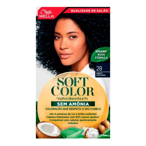 Tintura Wella Soft Color 28 Preto Azulado 35g hidratação brilho