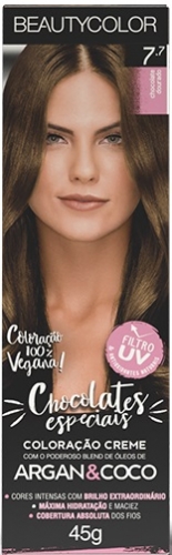 Tintura Permanente Beauty Color 7.7 Chocolate Dourado 45g Hidratação Brilho
