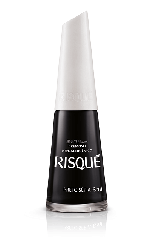 Risqué Esmalte Cremoso Preto Sépia 8ml longa duração hipoalergênico