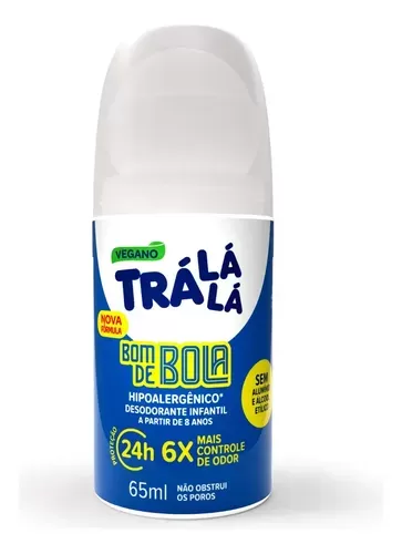 Desodorante Trá Lá Lá Kids Bom de Bola Roll-on 65ml proteção suave fragrância delicada