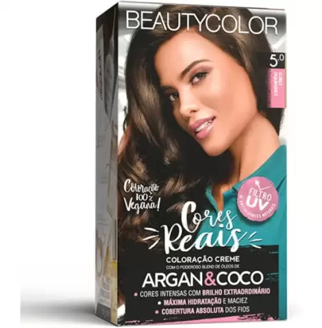 Kit Tintura Beauty Color 5.0 Castanho Claro hidratação brilho