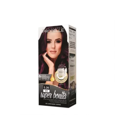 Tintura ProBelle Super Bonita 5.26 Marsala Escuro 50g hidratação brilho