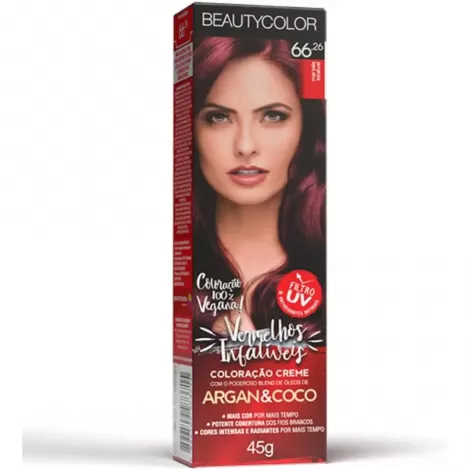 Tintura Permanente Beauty Color 66.26 Marsala Infalível 45g brilho hidratação