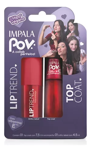 Kit Impala POV Top Coat 7ml + Gloss Labial Antonela 7ml brilho hidratante vegano hipoalergênico
