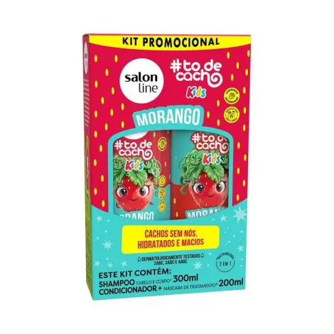 Kit Salon Line To de Cacho Kids Morango Shampoo 300ml Condicionador 200ml hidratação desembaraço