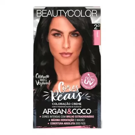 Kit Tintura Beauty Color Preto 2.0 50g hidratação brilho