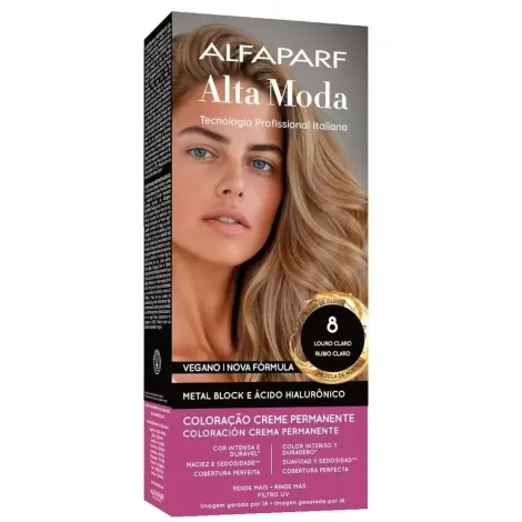 Tintura Alta Moda 8 Louro Claro 150g brilho cobertura