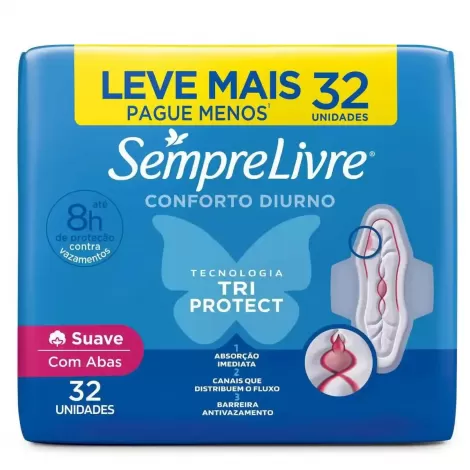 Sempre Livre Absorvente Adapt Plus com Abas 32 unidades cobertura suave fluxo moderado