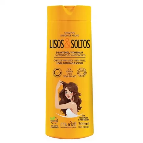 Shampoo Muriel Lisos e Soltos Amido de Milho 300ml hidratação disciplina