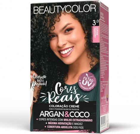 Tintura Beauty Color Kit 3.0 Castanho Escuro 50g hidratação brilho