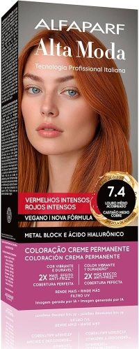 Tintura Alta Moda 7.4 Louro Médio Acobreado 150g cobertura brilho