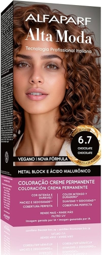 Tintura Alta Moda 6.7 Chocolate 150g brilho intenso reflexos quentes