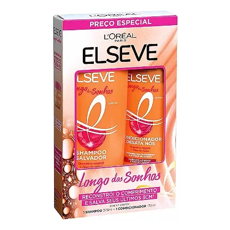 Kit Elseve Longo dos Sonhos shampoo 375 ml condicionador 170 ml reparador fortalecedor