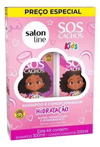 Kit Salon Line SOS Cachos Kids Hidratação Shampoo 300ml Condicionador 200ml brilho maciez