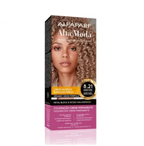 Tintura Alta Moda 8.21 Louro Claro Irisado Cinza 150g hidratação brilho