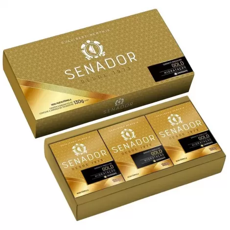 Estojo Sabonete Senador Gold 3 unidades 130g hidratante perfumado
