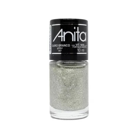 Esmalte Anita Glitter Ouro Branco 10 ml brilho intenso vegano fortalecedor