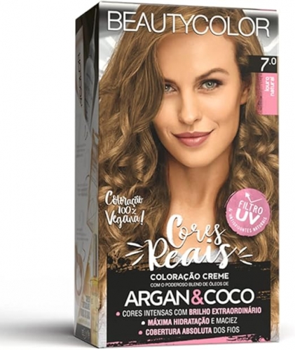Kit Tintura Beauty Color 7.0 Louro Natural hidratação brilho