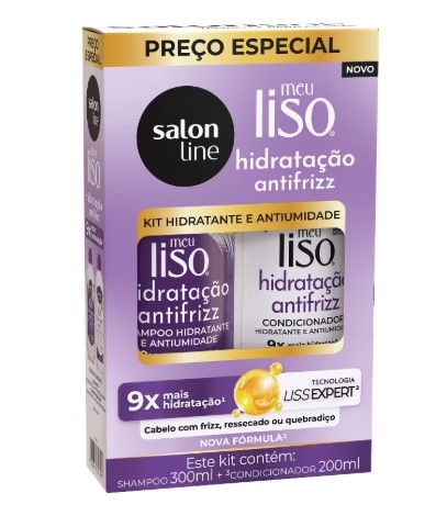 Kit Salon Line Meu Liso Hidratação Antifrizz Shampoo 300ml Condicionador 200ml brilho alinhamento