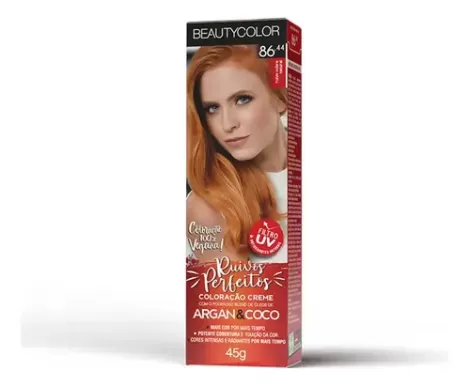 Tintura Permanente Beauty Color 86.44 Ruivo Cobre Natural 45g brilho hidratacao