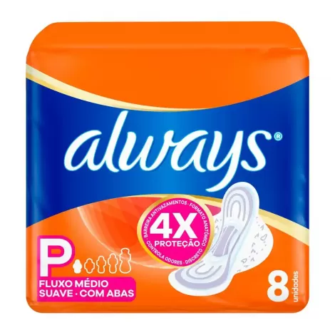 Always Absorvente Super Proteção com abas 8 unidades cobertura suave fluxo-moderado