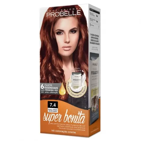 Tintura Probelle Super Bonita 7.4 Louro Médio Acobreado 60ml nutrição brilho