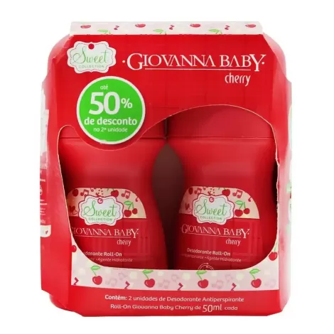 Kit 2 Desodorantes Giovanna Baby Cherry Roll-On 50ml proteção conforto