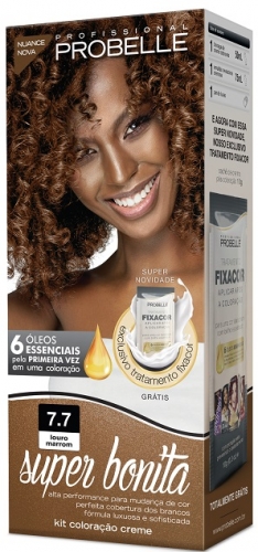 Tintura ProBelle Super Bonita 7.7 Louro Marrom 50g hidratação brilho