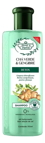 Flores & Vegetais Shampoo Detox Capilar Chá Verde Gengibre 310ml purificante revitalizante