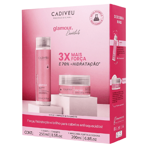 Cadiveu Essentials Glamour Kit Shampoo 250ml Máscara 200ml hidratante fortalecedor