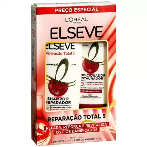 Kit Elseve Shampoo 375 ml + Condicionador 170 ml Reparação Total 5 Danificados reparador fortalecedor