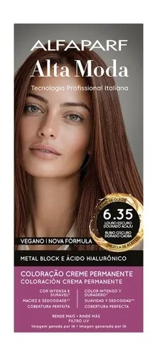 Tintura Alta Moda 6.35 Louro Escuro Dourado Acaju 150g cobertura brilho