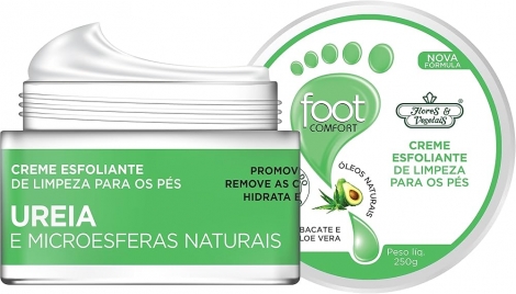 Flores & Vegetais Creme Esfoliante Pés Uréia Mentol 250g hidratante refrescante
