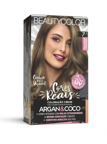 Kit Tintura Beauty Color 7.1 Louro Natural Acinzentado hidratação brilho