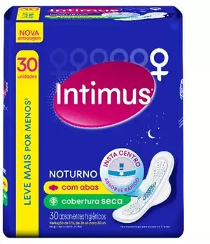 Intimus Absorvente Noturno 30 unidades cobertura seca com abas proteção prolongada