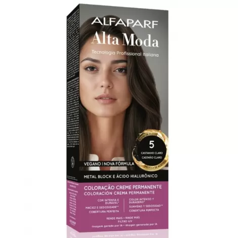 Tintura Alta Moda 5 Castanho Claro 150g brilho cobertura
