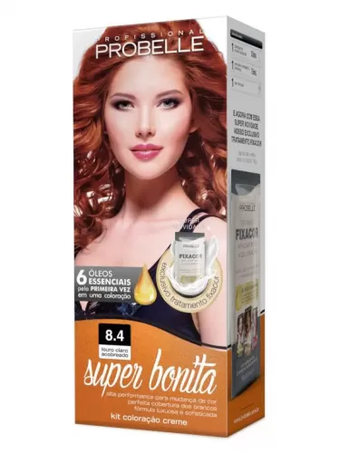 Tintura Probelle Super Bonita 8.4 Louro Claro Acobreado 60ml nutrição brilho