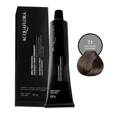 Acquaflora Coloração Creme 60g 7.1 Louro Natural Acinzentado cobertura uniforme brilho intenso