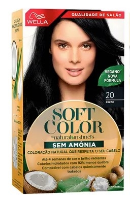 Tintura Wella Soft Color 20 Preto 35g hidratação brilho
